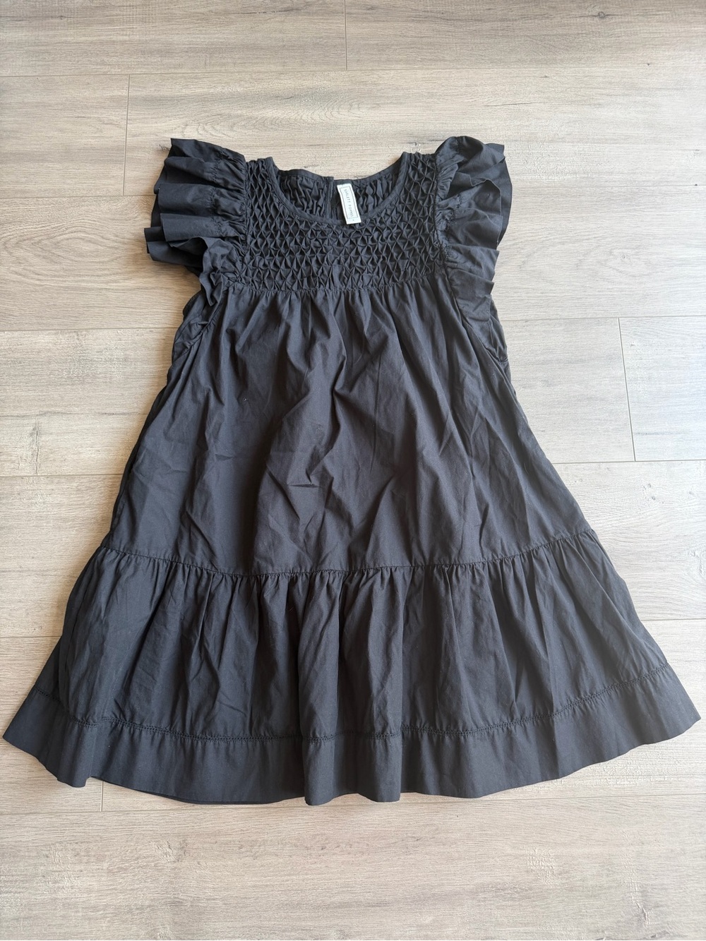 Scarlet Poppies Smocked Ruffled Sleeves Mini Dress - black - size small